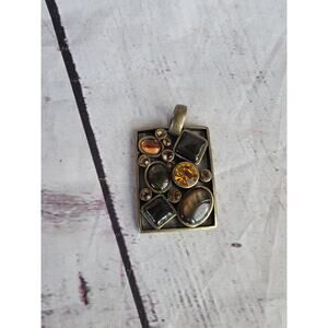Park Lane Amber Stone Pendant Necklace Rectangle Jewelry Fall Colors